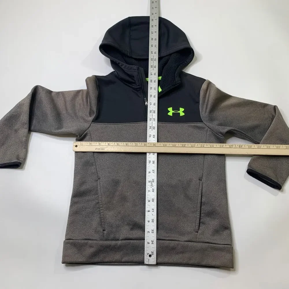 Under Armour Sweatshirt Boys Youth M Medium Grey Black Quarter Zip Fleece Hoodie